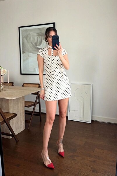 FMN Collection Vintage Halter Neck Short Mini Skirt Polka Dot Design with Inn...