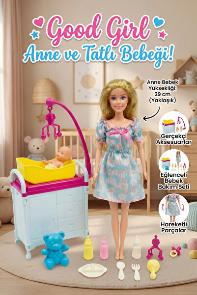 craftivio Good Girl Anne ve Tatlı Bebeği Bakım Seti - 29 cm Aksesuarlı Oyunca...