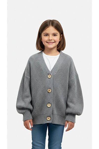 ADA YILDIZ KİDS Devojčin pleteni kardigan sa dugmadima, sive boje, 6/14 godina