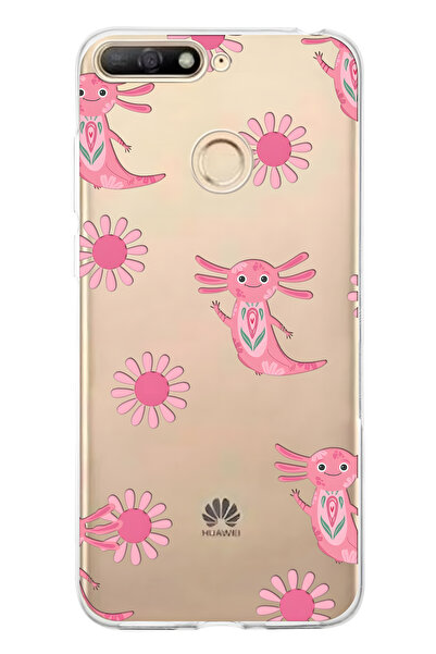 FLAMENKO حافظة هاتف شفافة بنمط أكسولوتل وردي متوافقة مع هاتف هواوي Y6 2018