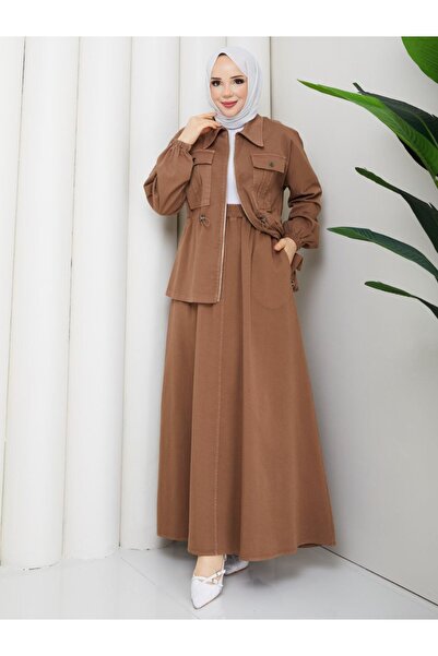 moda4b Women's Denim Suit Long Skirt and Zippered Jacket Two-Piece Set N-0549...