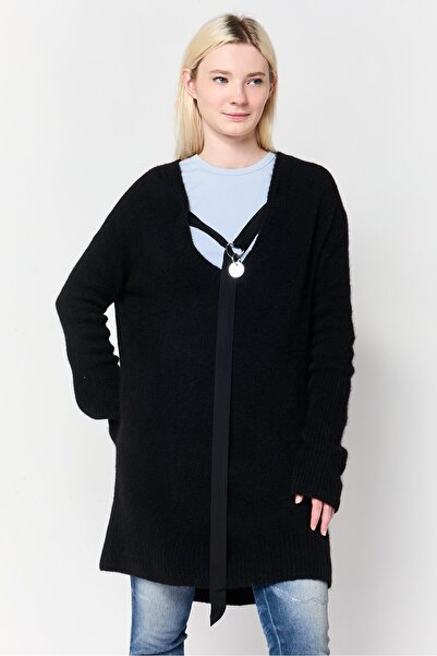 Diesel سترة نسائية محبوكة برقبة على شكل حرف V، باللون الأسود