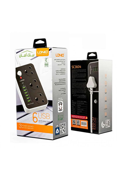 LDNIO شريط طاقة مقاوم للحريق من 3M طراز SC3604 مزود بـ 3 منافذ تيار متردد و 6...