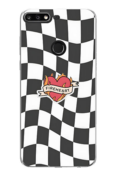 FLAMENKO حافظة هاتف شفافة بنمط مربع من Fireheart متوافقة مع هاتف هواوي Y7 2018