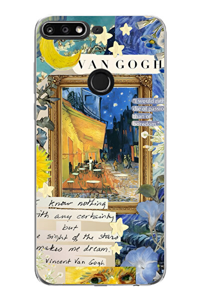 FLAMENKO حافظة هاتف شفافة متوافقة مع هاتف هواوي Y7 2018 بنمط فان جوخ كافيه تراس