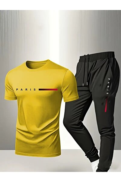 puolikuu Men's Oversize Tracksuit Set - Pariss Printed T-Shirt - Tracksuit