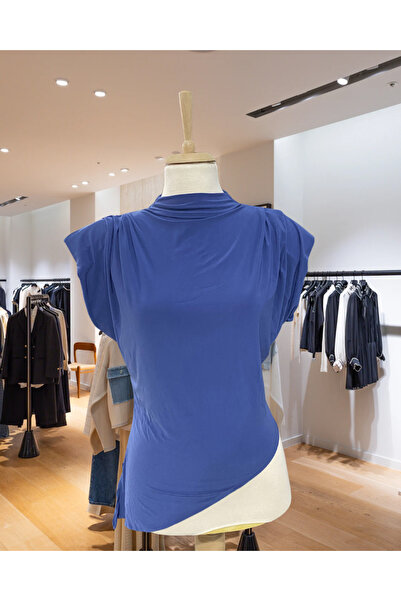 Butik Beyza Asymmetrical Cut Shoulder Padded Back Zipper Blouse