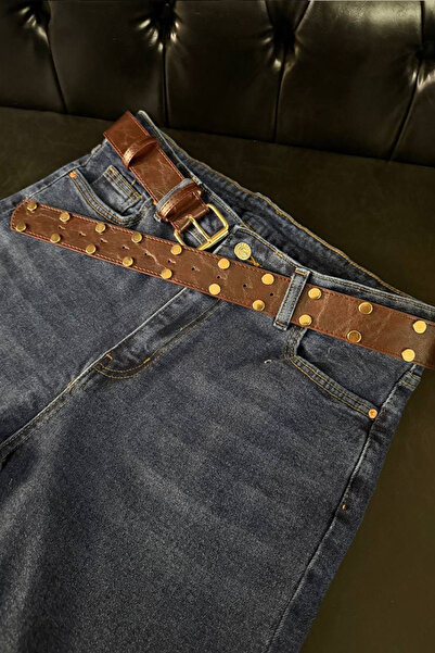 Köstebek Brown Vintage Gold Studded Antique Belt