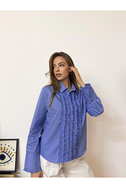 PROTO SUIT Bluză din bumbac cu mânecă lungă și detaliu cu volane