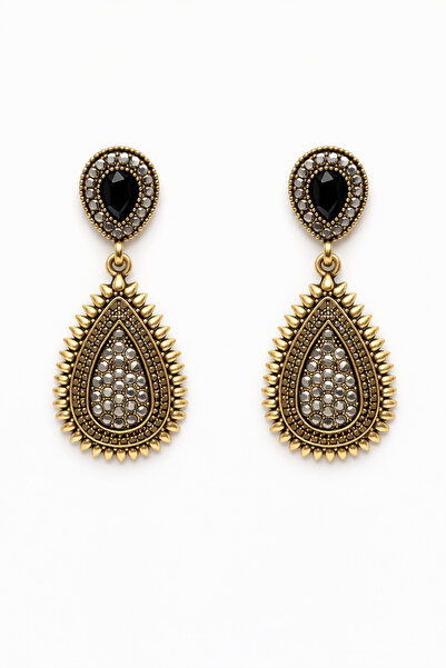 Angelovia Copper Plated Women's Steel Earrings with Drop Stone Detail