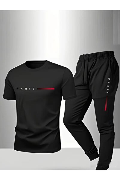 puolikuu Men's Oversize Tracksuit Set - Pariss Printed T-Shirt - Tracksuit