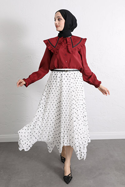Salih Çelebi Polka Dot Chiffon Skirt 580056 - White
