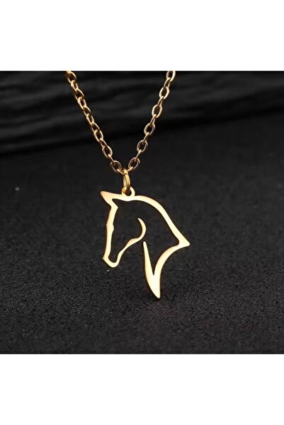 OEM 18K Gold Plated Stainless Steel Horse Head Pendant Necklace, Hollow Design