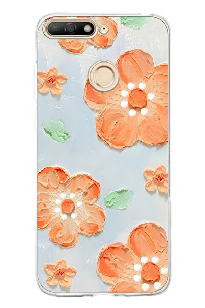 FLAMENKO حافظة هاتف شفافة متوافقة مع هاتف هواوي Y6 2018 بنمط زهرة البرتقال ال...