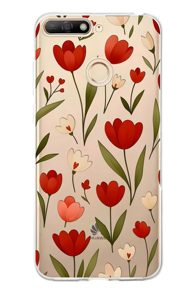 FLAMENKO حافظة هاتف شفافة متوافقة مع هاتف هواوي Y6 2018 بنمط زهرة التوليب الح...