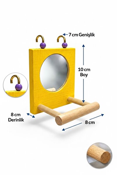 Papağanhane Sarı Aynalı Kuş Tüneği Ahşap Kuş Oyuncağı Muhabbet Kuşu Kafes İçi...