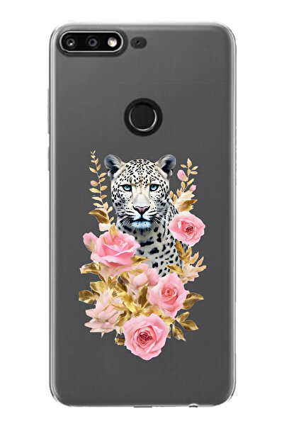 FLAMENKO حافظة هاتف شفافة متوافقة مع هواوي Y7 2018 بنمط الفهد والوردي