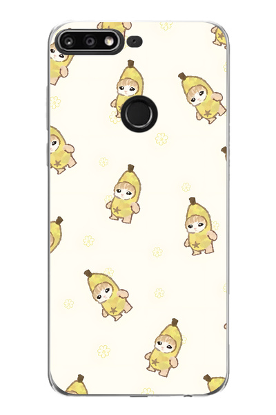 FLAMENKO حافظة هاتف شفافة متوافقة مع هاتف هواوي Y7 2018 بنمط قطة على شكل موز