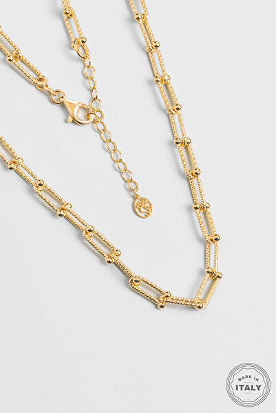 So CHIC... Zamansız İtalyan 18 Ayar Sarı Altın Kaplama 45 Cm Gümüş Ataş Zinci...