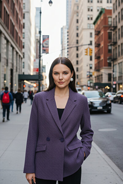 Mandala Tekstil Kadın Mor Tüvit Astarlı Düğmeli Blazer Ceket