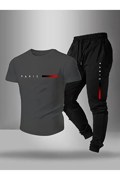 puolikuu Men's Oversize Tracksuit Set - Pariss Printed T-Shirt - Tracksuit