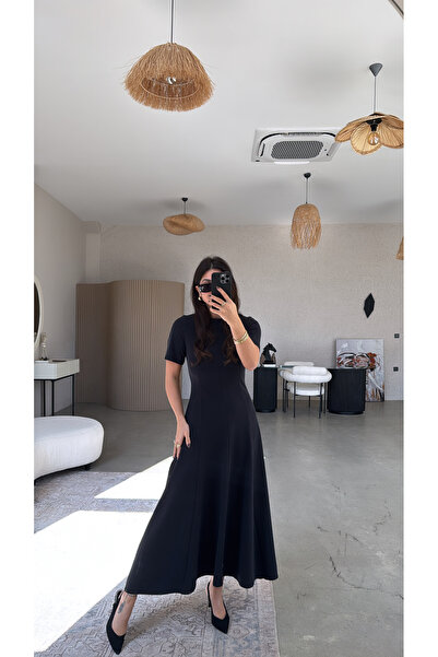 Buket Teke Black Parted Massi Model Maxi Dress