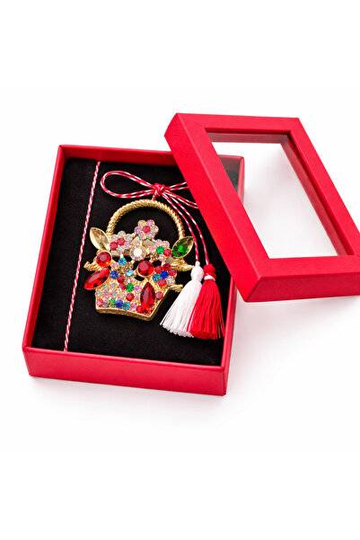 OEM Martisor Brosa Cos cu Flori cu Cristale Multicolore, Model Elegant, Snur ...