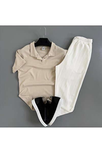 WENMİNG Men's Ottoman Fabric Summer Polo Collar T-Shirt and Pants Combination