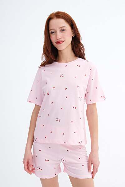 Addax Strawberry Printed Shorts Pajama Set Ş122