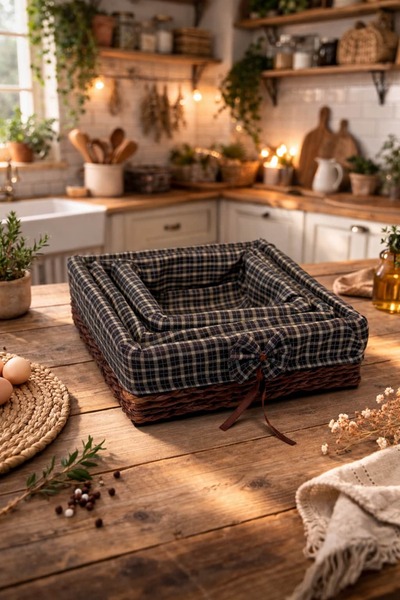 BUCOLIC Set of 3 Country Bow Detailed Wicker Baskets