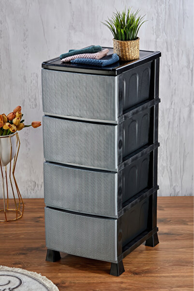 FeyzaDesign Çok Katlı Hasır Desenli Kapaklı Plastik Komidin ve Sebzelik Seti