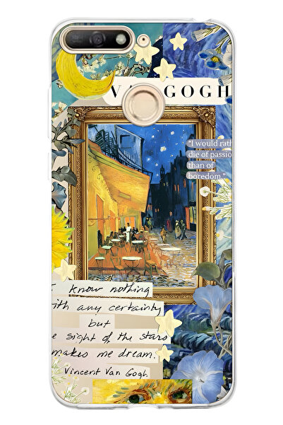 FLAMENKO حافظة هاتف شفافة متوافقة مع هاتف هواوي Y6 2018 بنمط فان جوخ كافيه تراس