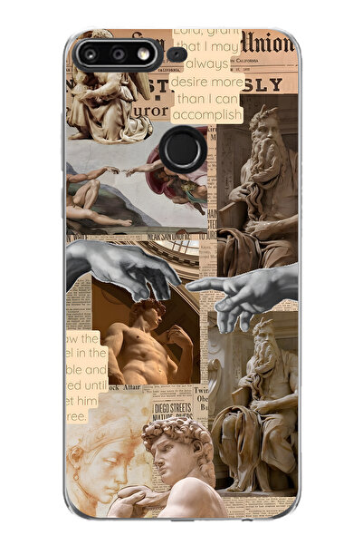 FLAMENKO حافظة هاتف شفافة متوافقة مع هاتف هواوي Y7 2018 بنمط كولاج منحوتات عص...