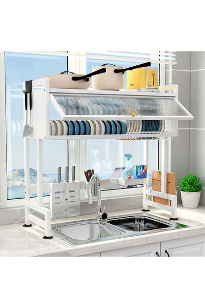 Vivendo Multifunctional metal dish rack with drainer, utensil and cutlery hol...