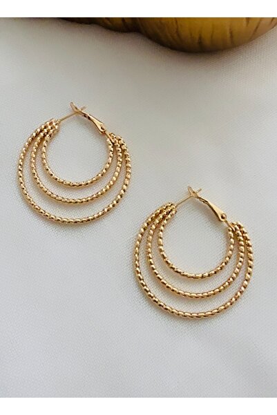 VNS Accessories Rodyum Kaplama İç İçe Dilimli Görünüm Halka Küpe 4 cm)