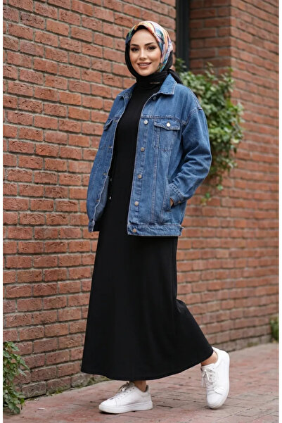 sefamerve Beli Büzgülü Fitilli Tesettür Elbise 2227-05 Siyah