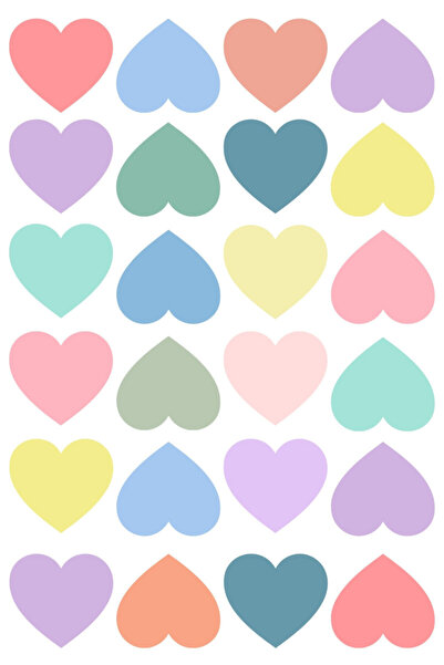 Bimotif Karışık pastel renkli kalp sticker, 4x4 cm, 24 adet (1 sayfa)