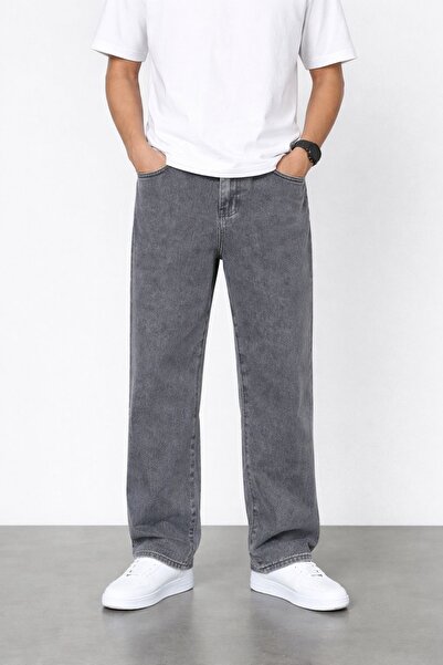 oraystore Men's Gray Washed Baggy Jean Trousers Relaxed Fit Casual Stylish Ov...