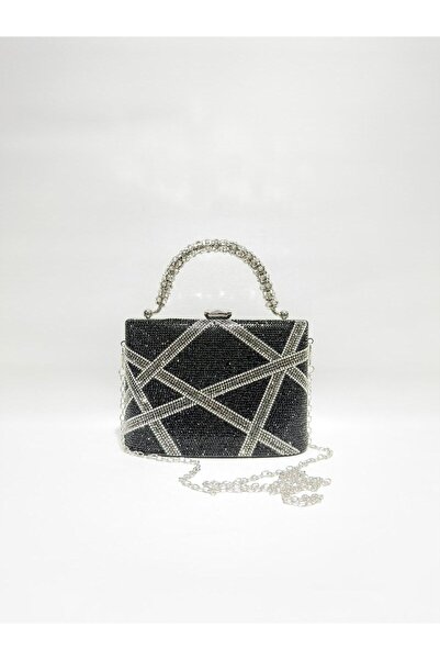 womenacs Black Silver Double Color Single Surface Stone Evening Dress Clutch ...