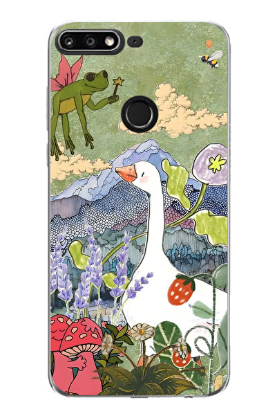 FLAMENKO حافظة هاتف شفافة متوافقة مع هاتف هواوي Y7 2018 مع نمط رسومات الغراب ...