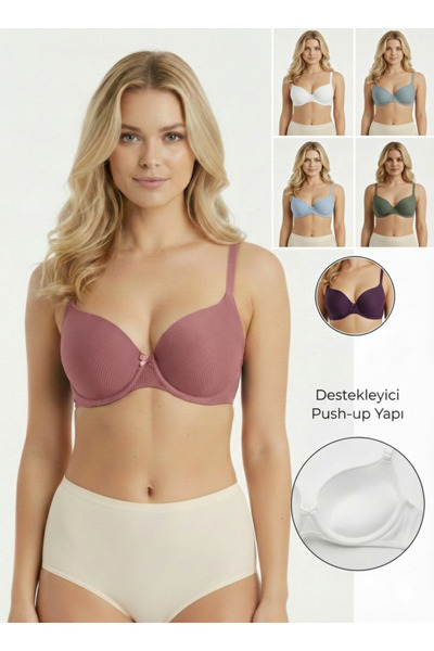 Lavint Homewear 6-Piece Micro Silicone Padded Striped Assorted Push-Up Bra