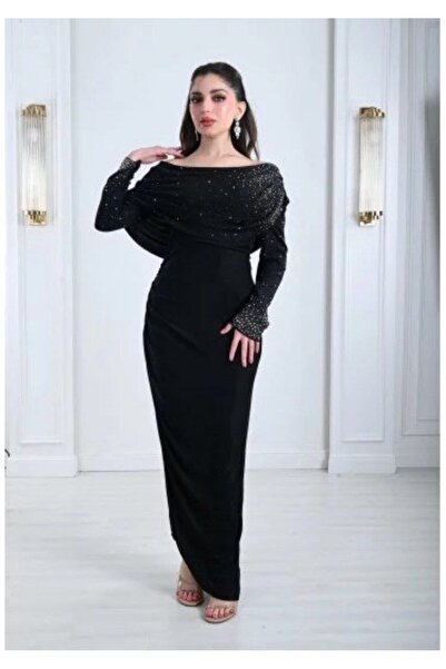 alqarat "Tulin" Draped Neckline & Crystal Charm Gown