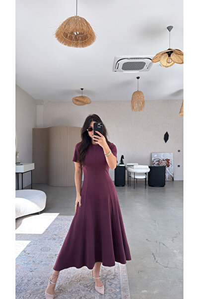 Buket Teke Burgundy Pieced Massi Model Maxi Dress