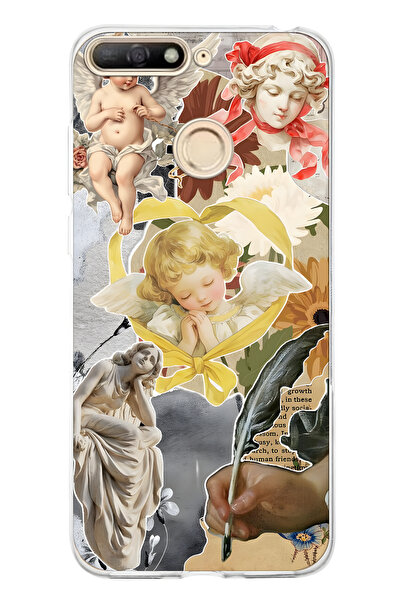 FLAMENKO حافظة هاتف شفافة متوافقة مع هاتف هواوي Y6 2018 بنمط الملائكة والتماثيل