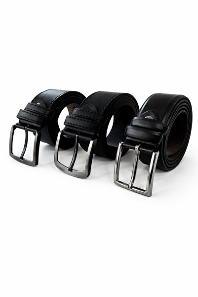 Ayhan Kundura Belt Set 3-Piece Stitched Faux Leather Belt Classic Men's Belt
