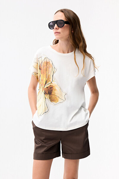 adL Zincir Nakışlı Baskılı Bluz