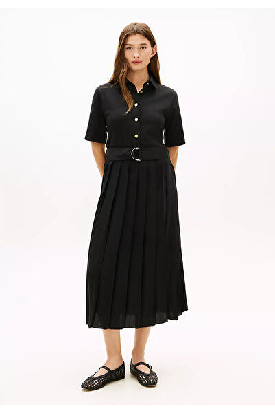 Tommy Hilfiger Women's Regular Fit Waist Belt Detailed Shirt Collar Skirt Gat...