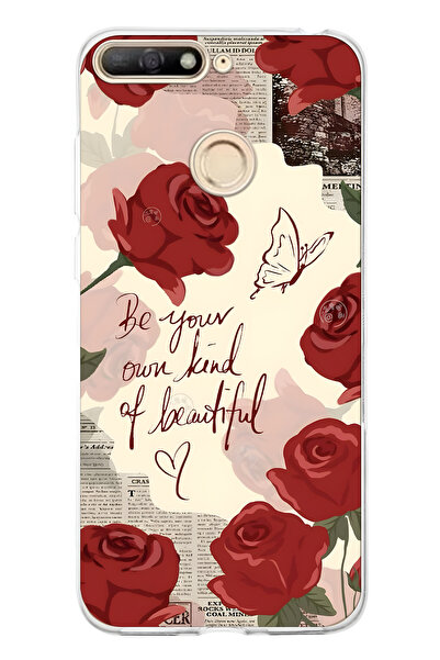 FLAMENKO حافظة هاتف شفافة متوافقة مع هواوي Y6 2018 بنمط الوردة الحمراء