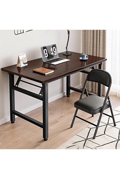 Vivendo Birou pliabil, cadru metalic, blat MDF 16mm, 120x60cm, Negru/Nuc