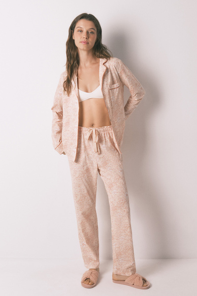 Perspective Orange Shirt Collar Pajama Set